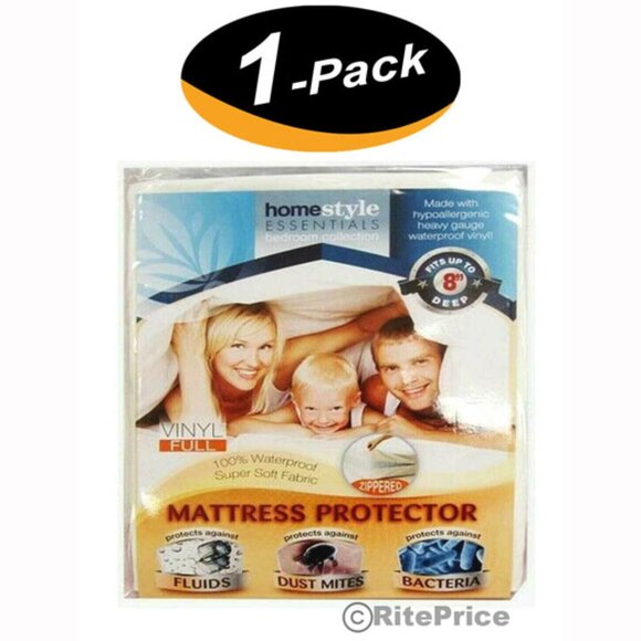 Vinyl Mattress Protector-Waterproof & Dust Mite Proof Durable Cover- Full Size - Picture 1 of 11